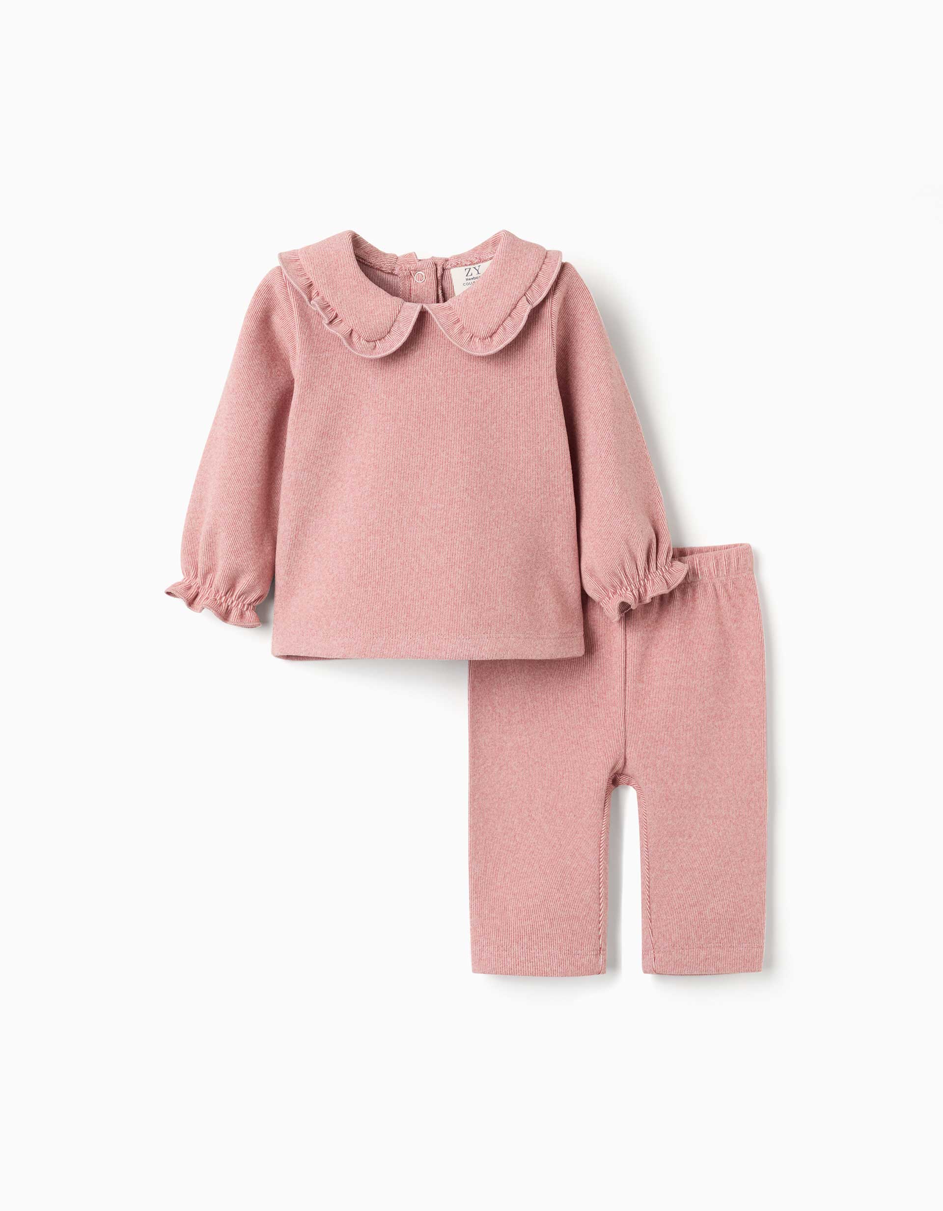Conjunto de camisola e calças de malha para recém-nascida, rosa