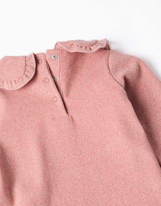 Conjunto de camisola e calças de malha para recém-nascida, rosa