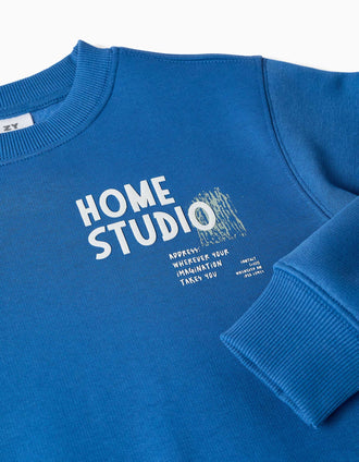 Sweat cardada com estampado Home Studio para menino, azul