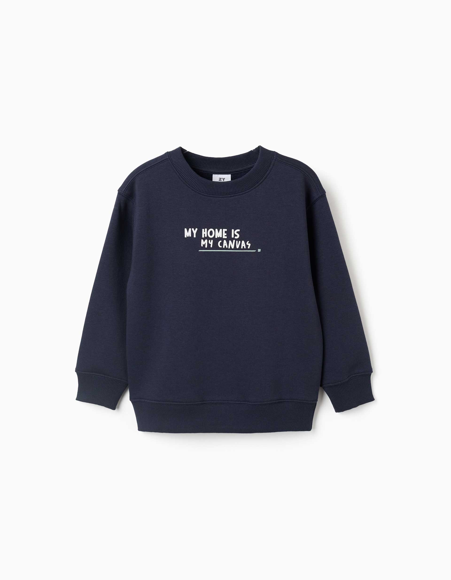 Sweat en coton peigné à imprimé My Home pour garçon, bleu marine