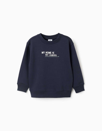 Sweat en coton peigné à imprimé My Home pour garçon, bleu marine