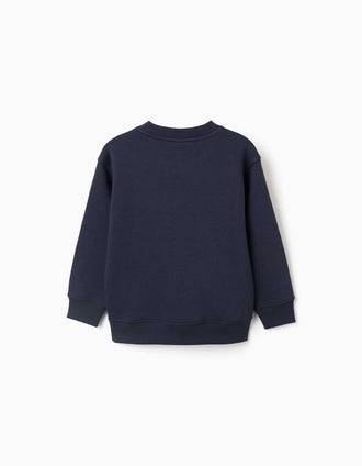 Sweat en coton peigné à imprimé My Home pour garçon, bleu marine