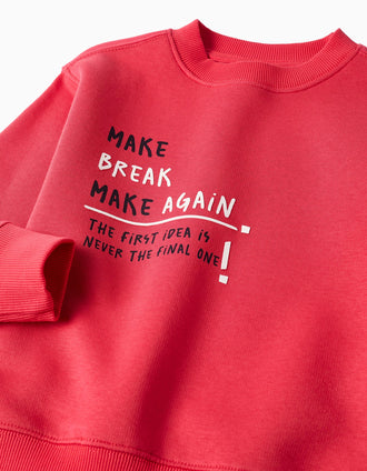 Sweat cardada com estampado Make Again para menino, vermelho