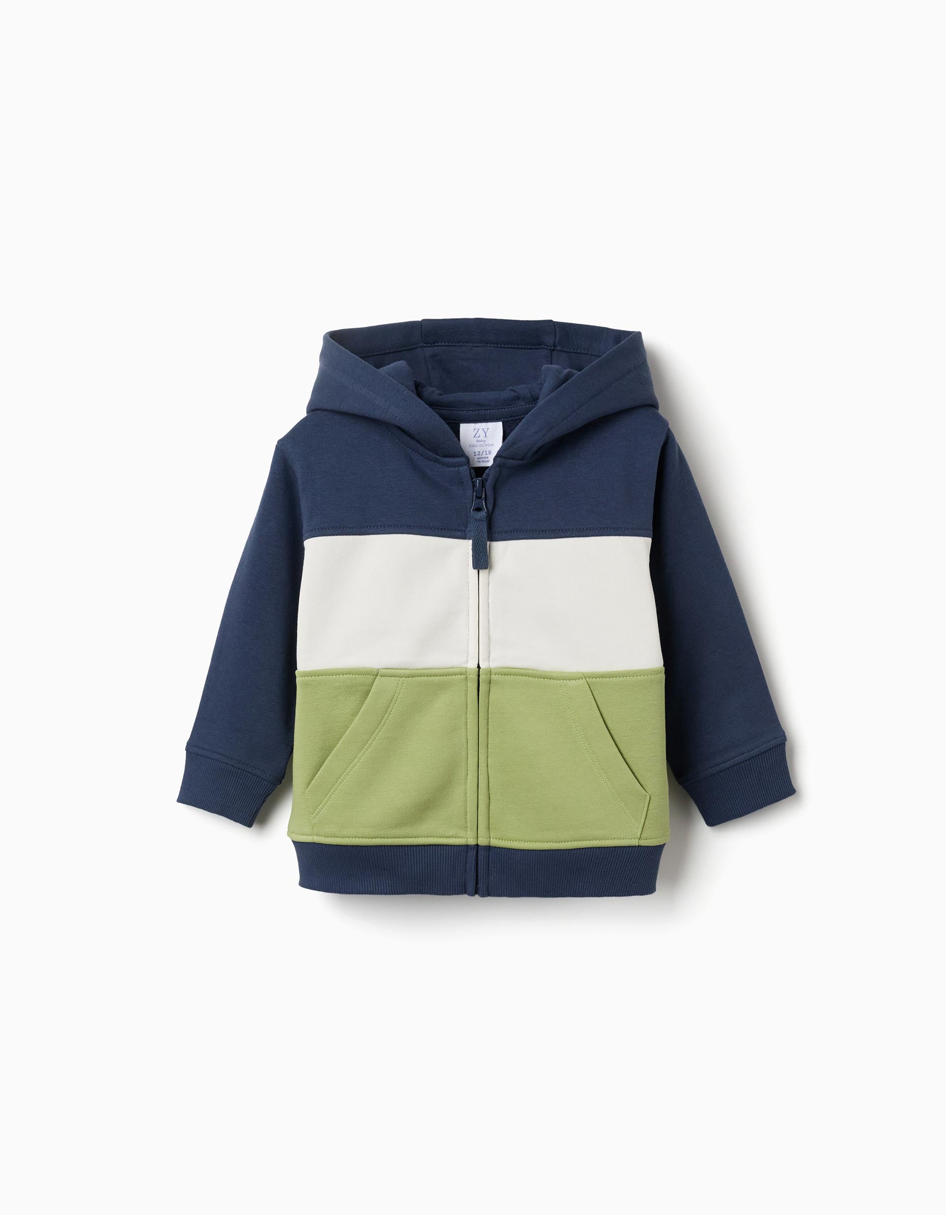 Casaco cardado com capuz para bebé menino, azul/branco/verde