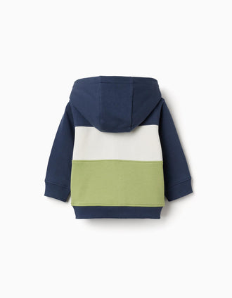 Casaco cardado com capuz para bebé menino, azul/branco/verde