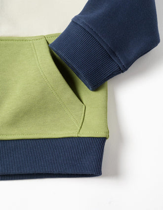 Casaco cardado com capuz para bebé menino, azul/branco/verde