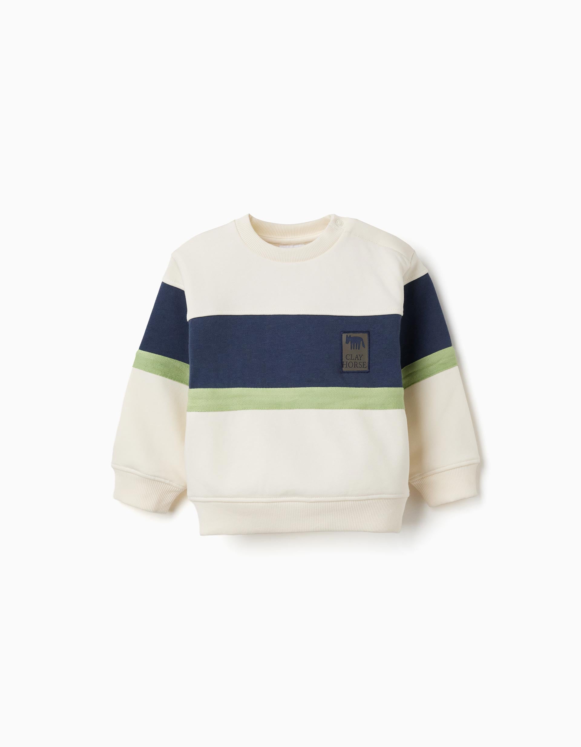 Sweat cardada com bloco de cores para bebé menino, branco/azul/verde