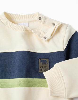Sweat cardada com bloco de cores para bebé menino, branco/azul/verde