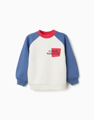 Sweat cardada com estampado Art Manifesto para menino, branco/azul/vermelho