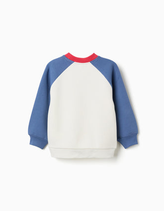 Sweat cardada com estampado Art Manifesto para menino, branco/azul/vermelho