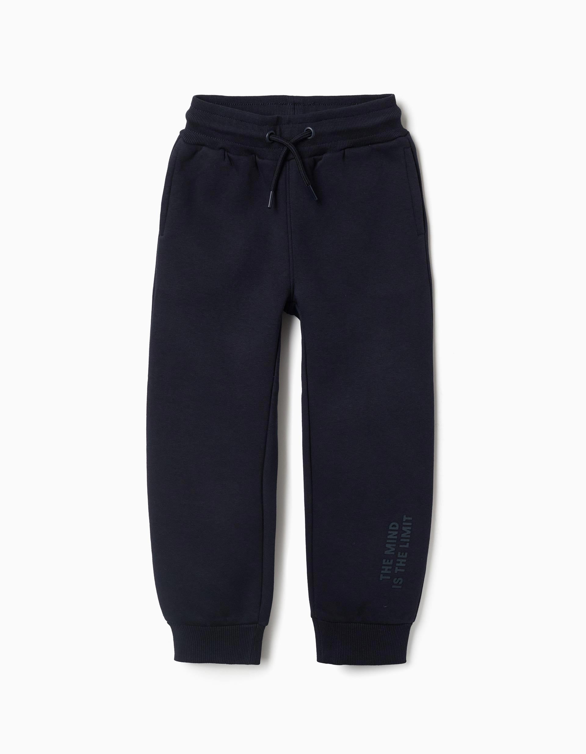Slim fit brushed joggers with print for boys, navy blue