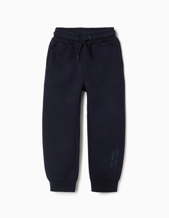 Slim fit brushed joggers with print for boys, navy blue