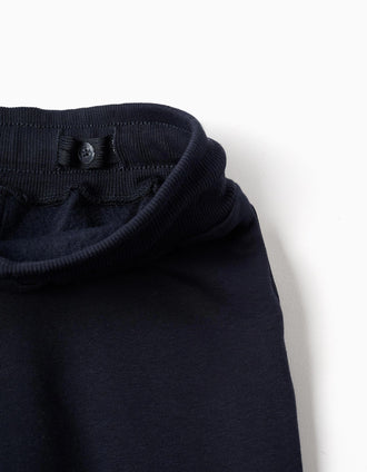 Slim fit brushed joggers with print for boys, navy blue