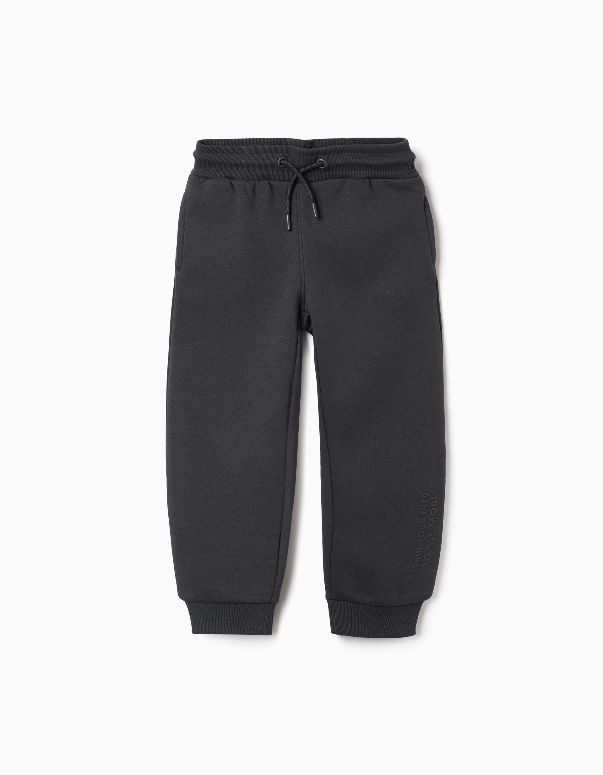 Slim fit brushed joggers with print for boys, dark grey
