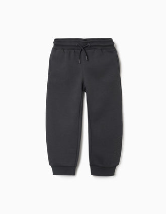 Slim fit brushed joggers with print for boys, dark grey
