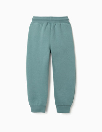 Slim fit brushed joggers with print for boys, blue-green