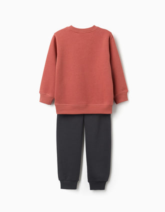Survêtement en coton peigné à imprimé pour garçon, terracotta/gris foncé