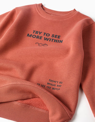 Survêtement en coton peigné à imprimé pour garçon, terracotta/gris foncé
