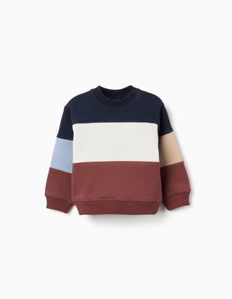 Sudadera con bloque de colores para bebé niño, azul/blanco/marrón/beige