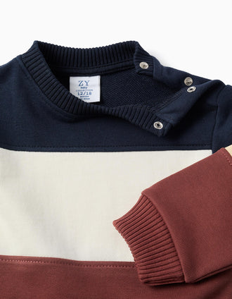 Sudadera con bloque de colores para bebé niño, azul/blanco/marrón/beige