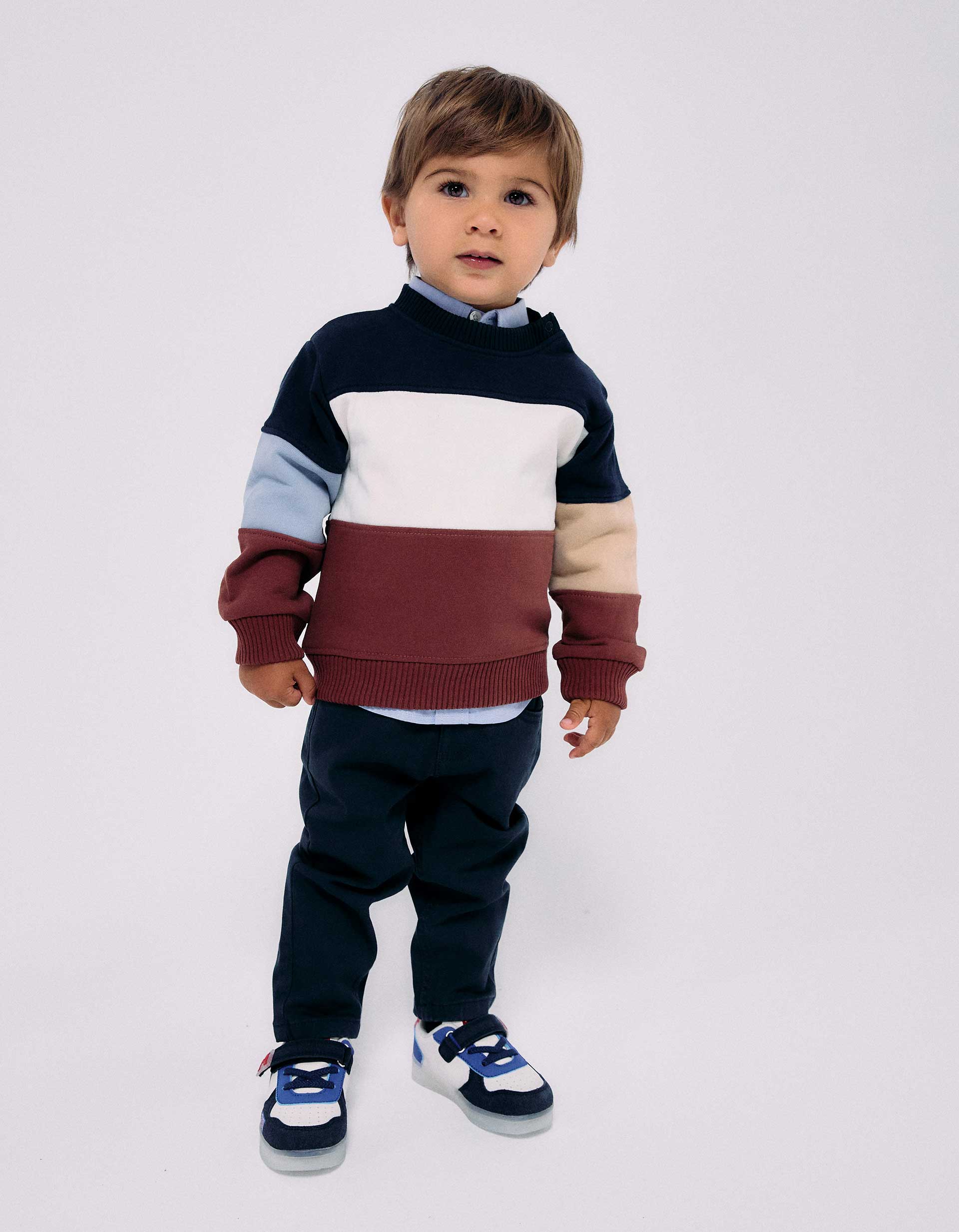 Sudadera con bloque de colores para bebé niño, azul/blanco/marrón/beige