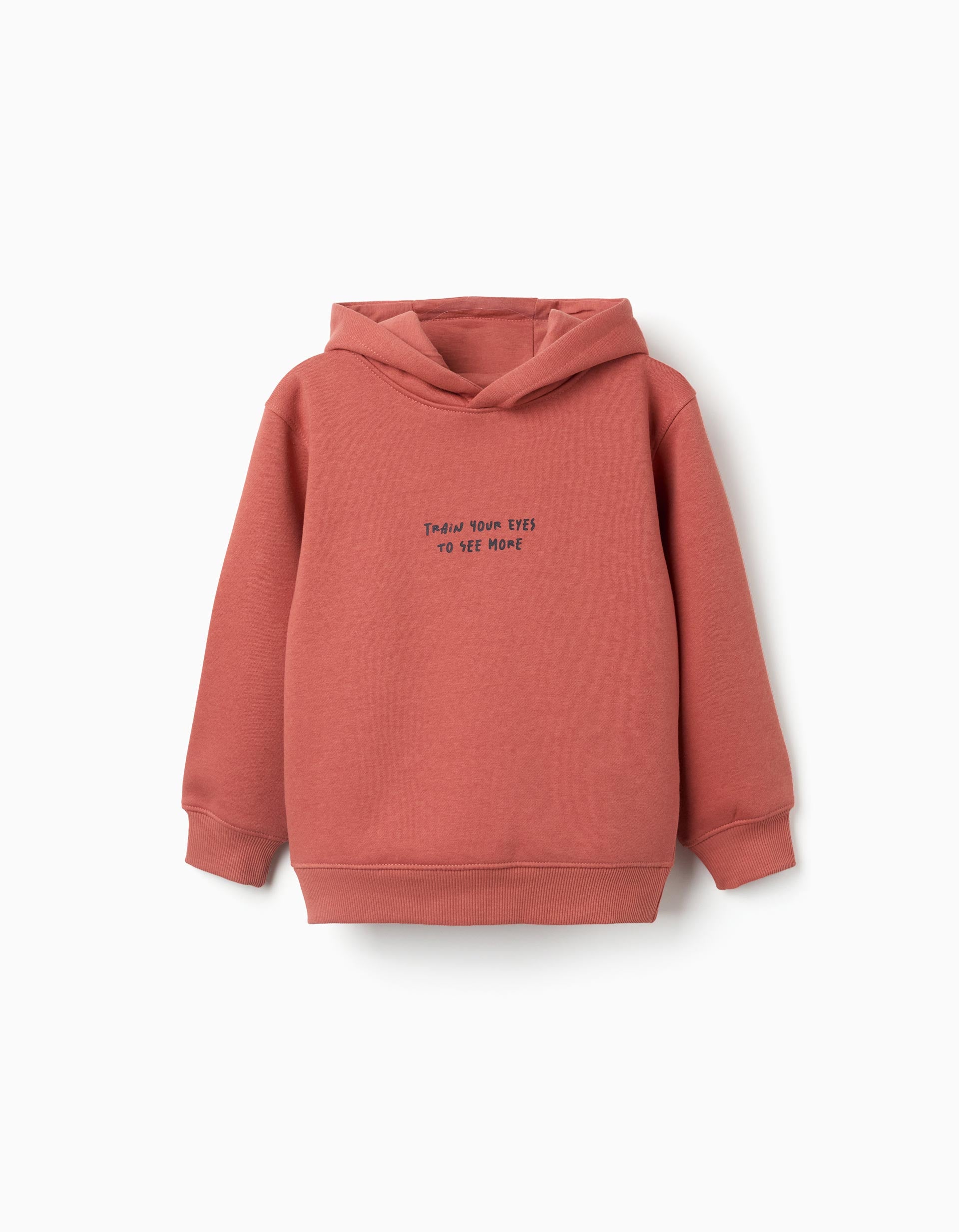 Sweat cardada com capuz e estampado para menino, terracota