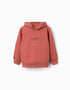 Sweat en coton peigné à capuche et imprimé pour garçon, terracotta