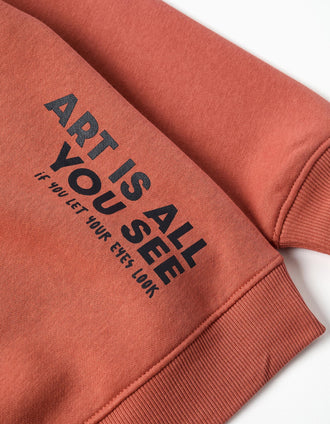 Sweat cardada com capuz e estampado para menino, terracota