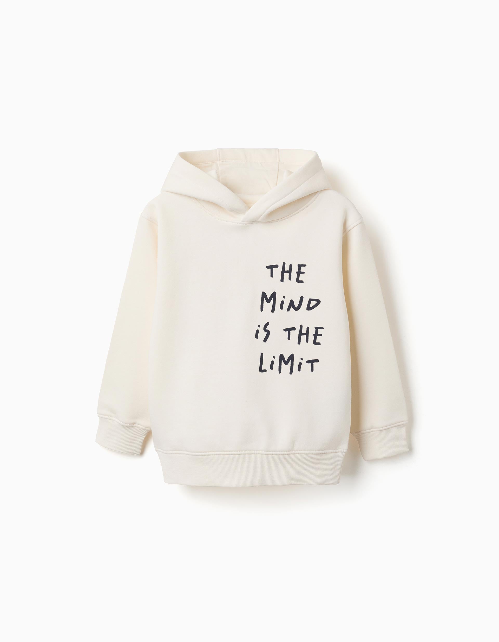 Sweat cardada com capuz e estampado para menino, branco