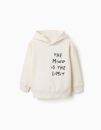 Sweat cardada com capuz e estampado para menino, branco