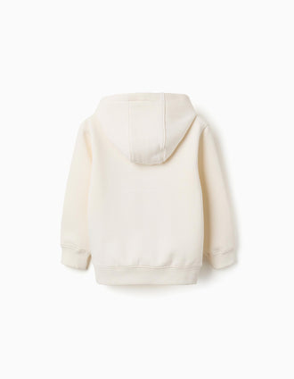 Sweat cardada com capuz e estampado para menino, branco