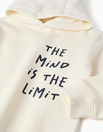 Sweat cardada com capuz e estampado para menino, branco