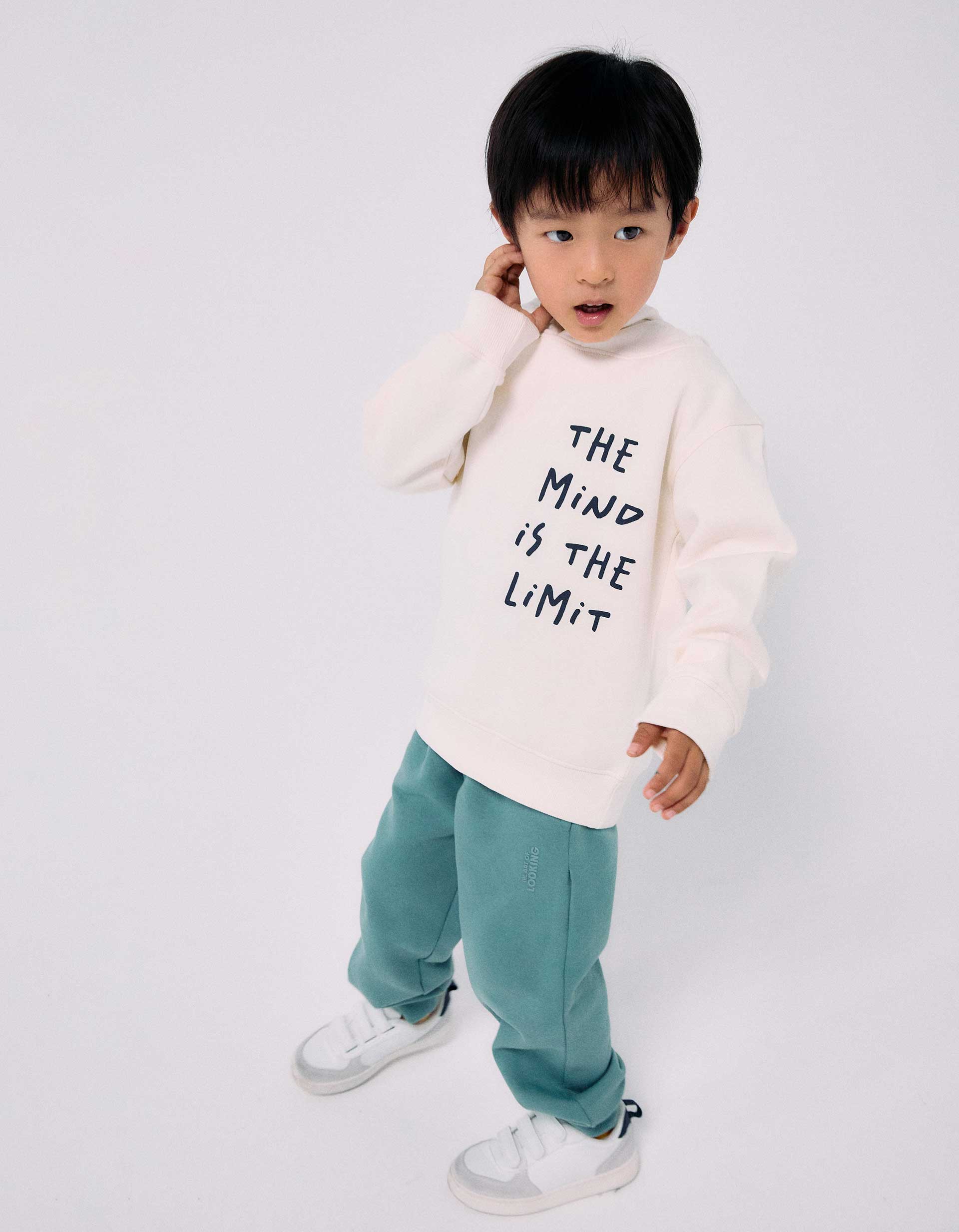 Brushed hooded sweatshirt with print for boys, white