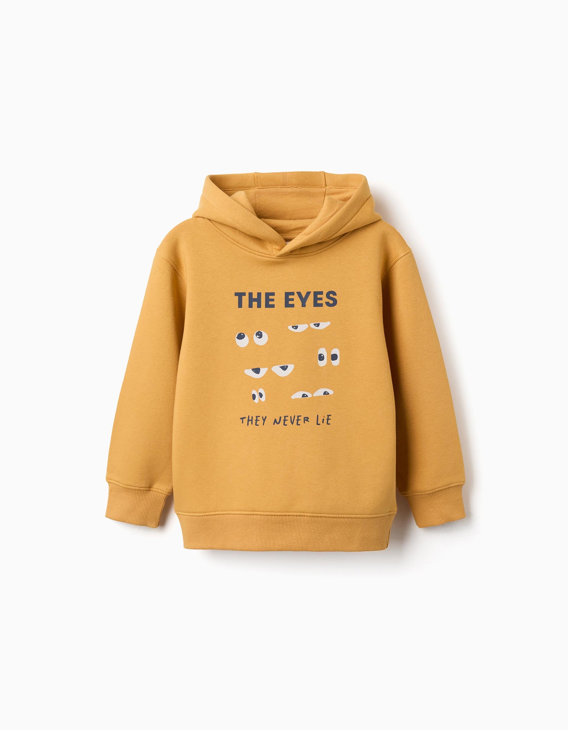 Sweat cardada com capuz e estampado para menino, amarelo