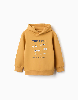 Sweat cardada com capuz e estampado para menino, amarelo