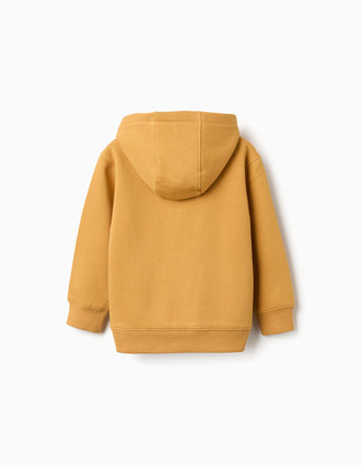 Sweat cardada com capuz e estampado para menino, amarelo