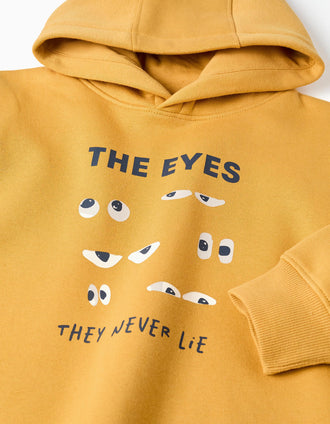 Sweat cardada com capuz e estampado para menino, amarelo