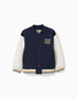 Blouson bomber en coton peigné à imprimé pour garçon, bleu/blanc/jaune