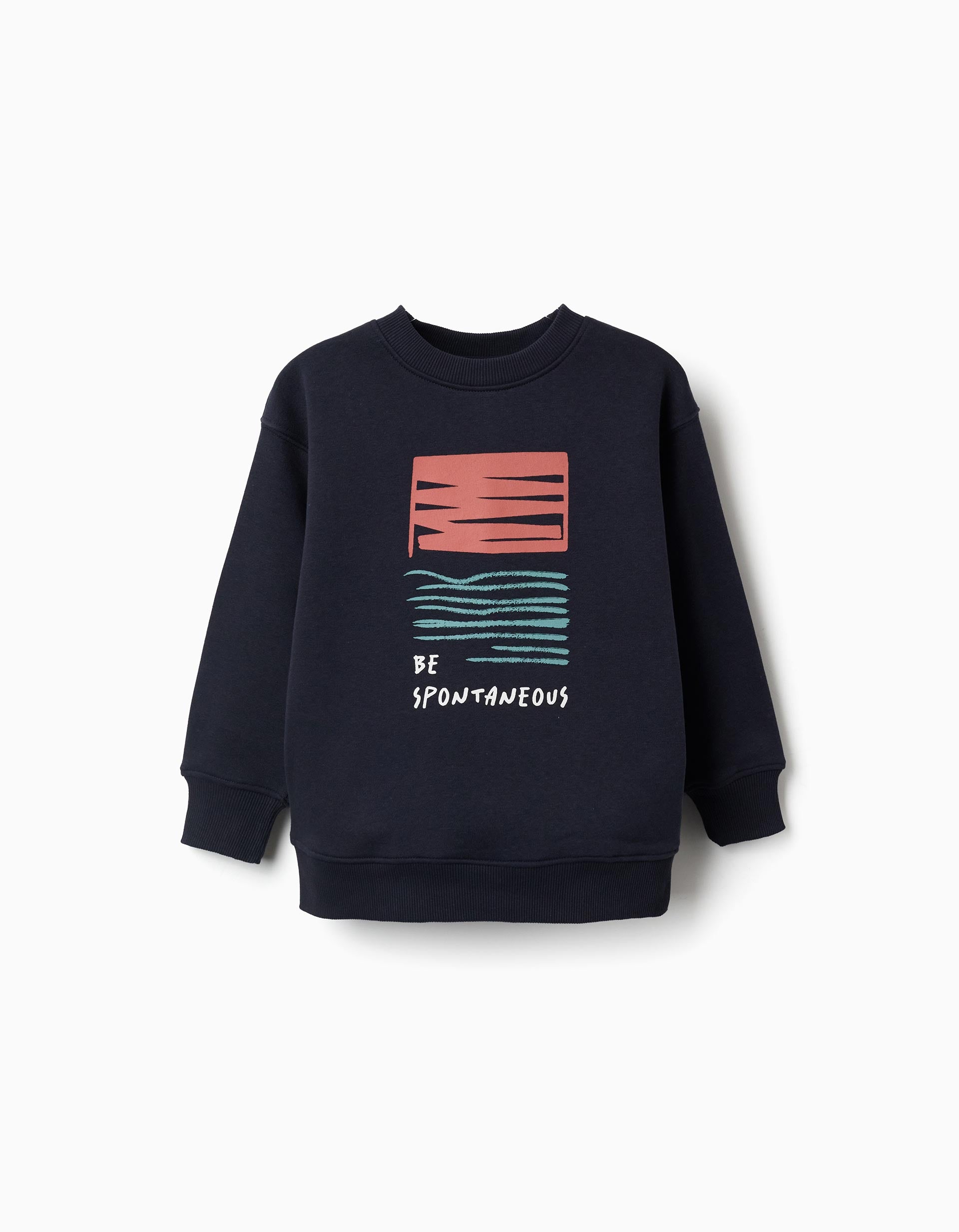 Sweat cardada com estampado em relevo para menino, azul-marinho
