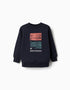 Brushed sweatshirt with embossed print for boys, navy blue