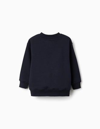 Sweat cardada com estampado em relevo para menino, azul-marinho