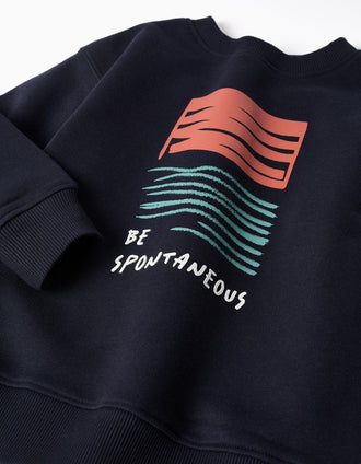 Sweat cardada com estampado em relevo para menino, azul-marinho