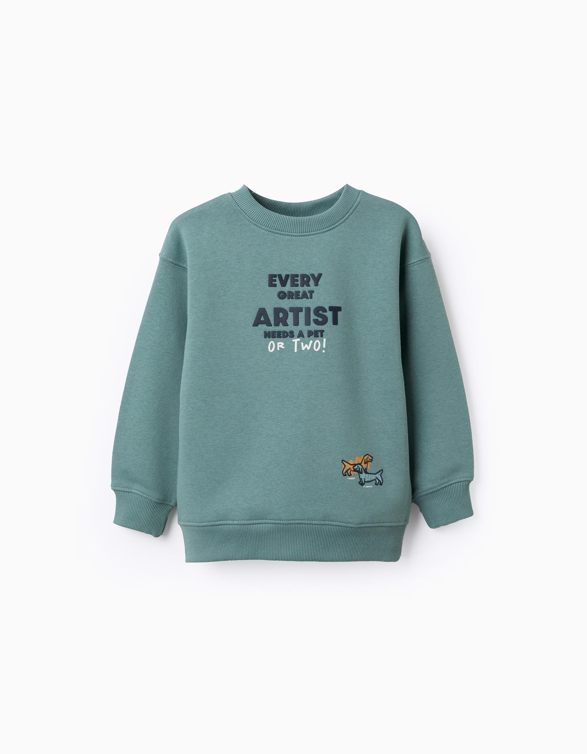 Sweat cardada com estampado em relevo para menino, azul-esverdeado