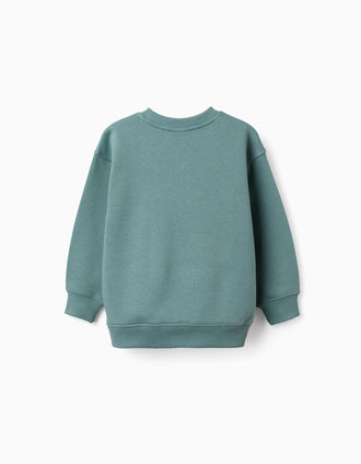 Sweat cardada com estampado em relevo para menino, azul-esverdeado