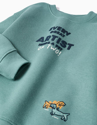 Sweat cardada com estampado em relevo para menino, azul-esverdeado
