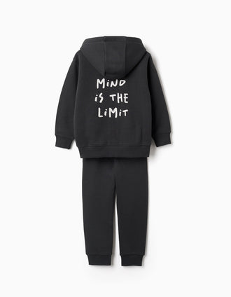 Sweat zippé et pantalon de jogging en coton peigné pour garçon, gris foncé