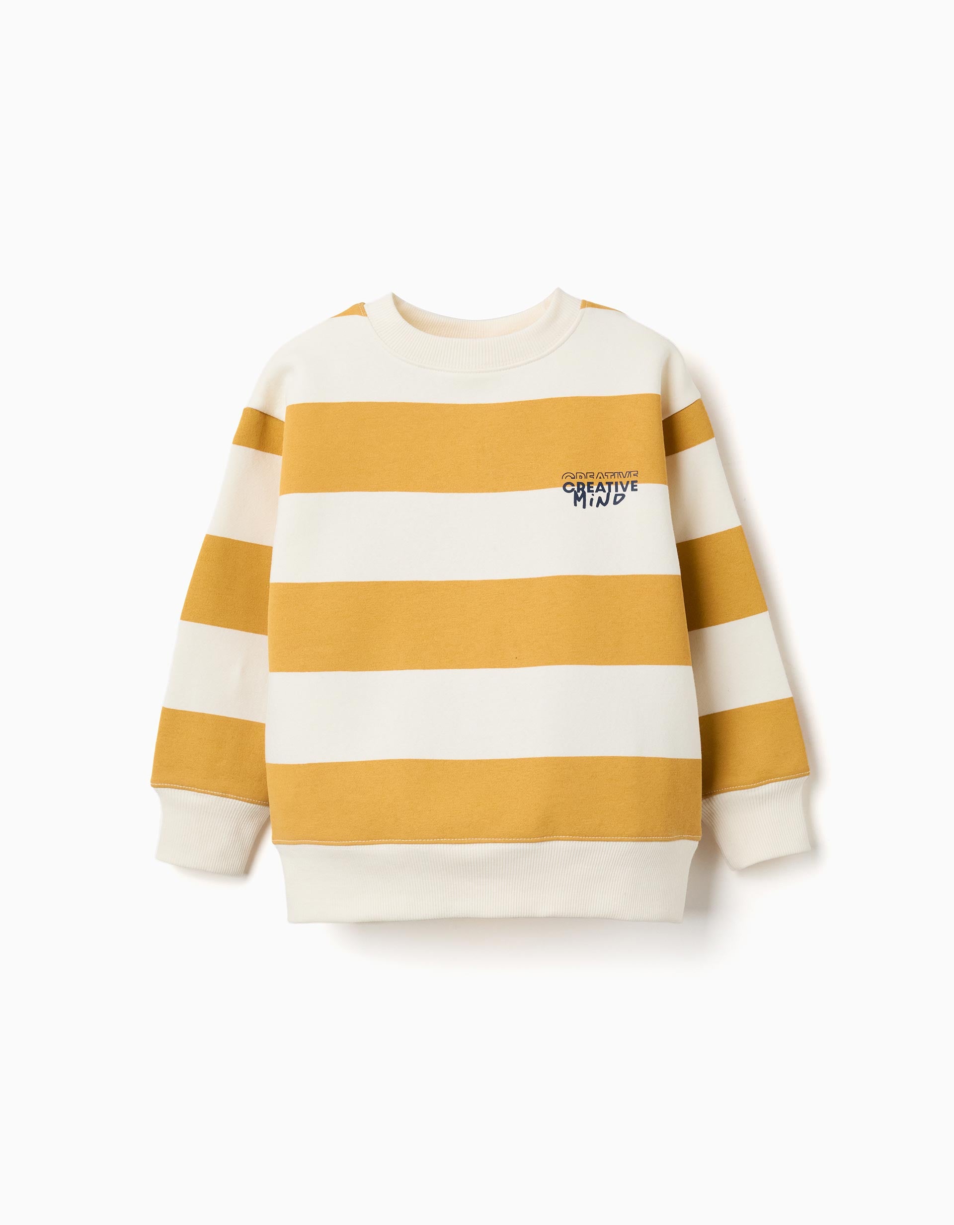 Sweat cardada às riscas com estampado para menino, branco/amarelo