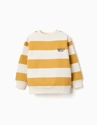 Sweat cardada às riscas com estampado para menino, branco/amarelo