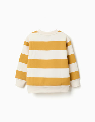Sweat cardada às riscas com estampado para menino, branco/amarelo