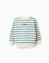 Striped brushed sweatshirt with print for boys, white/blue-green
